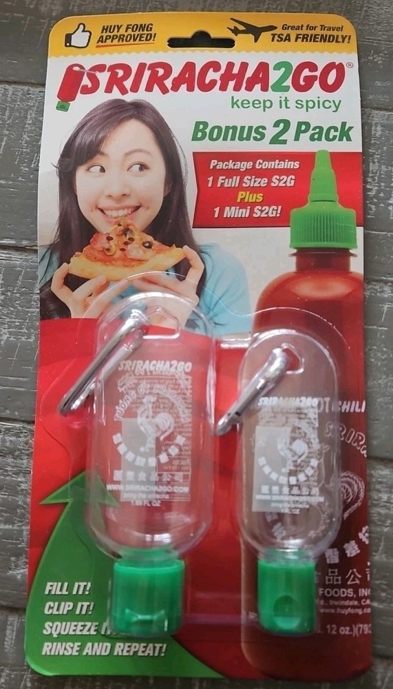 Huy Fong SRIRACHA2GO Keep it Spicy Bonus 2 Pack Mini Hot Sauce Travel Bottles