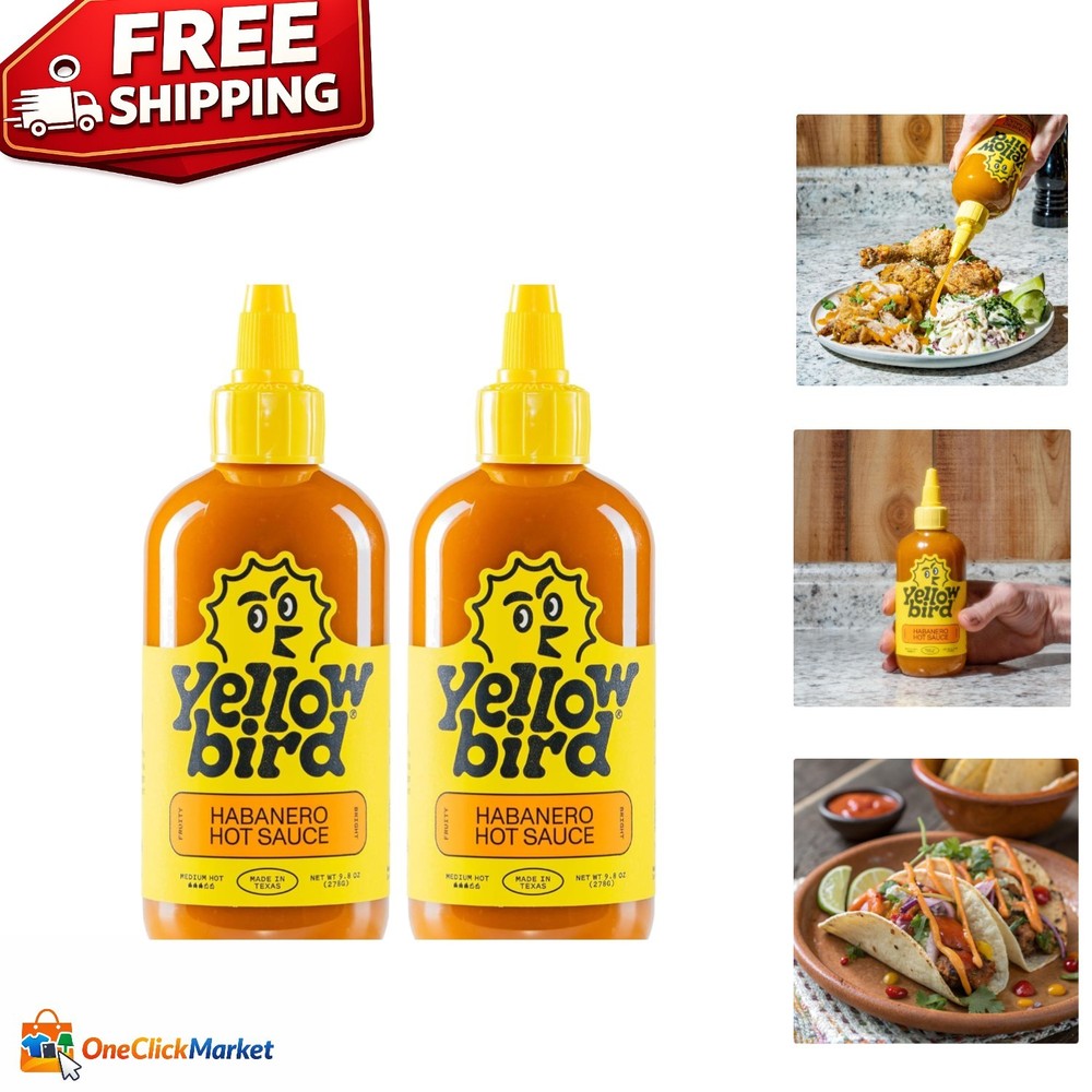Fruity & Bright Yellowbird Habanero Hot Sauce – 9.8 oz | 2 Bottles Made in Texas