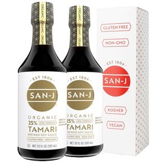 San-J Organic Tamari Less Sodium Soy Sauce Gluten Free – 25% Less Sodium, Less S